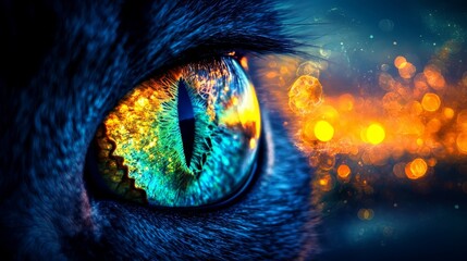 Poster -  A close up of a cat's eye with a bright blue background