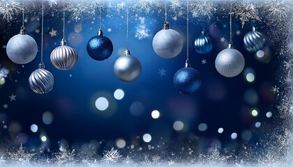 Poster -  A digital Christmas poster features a dark blue background with silver and blue ornaments, _1(69)