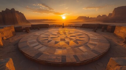 Wall Mural - Sunrise over ancient desert stone circle.