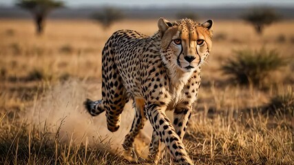Wall Mural - cheetah running in serengeti national park