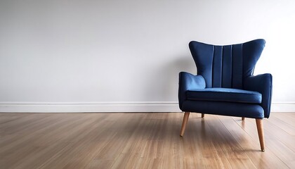 Poster -  A navy blue chair sits alone in a bright, empty room surrounded by stark white walls an_1(172)