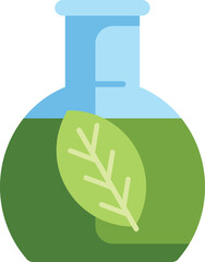 Poster - green liquid with a leaf inside a laboratory flask is being used for scientific experiment