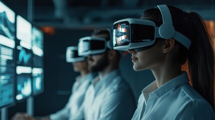 Poster - Virtual reality experience tech lab digital interaction urban setting close-up view immersive technology