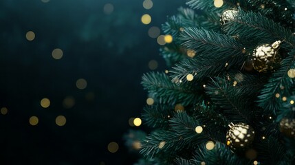 Poster - A Christmas tree with gold ornaments and a blue background