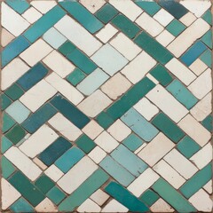 Poster - A close-up of a blue and white ceramic tile pattern with a herringbone design.