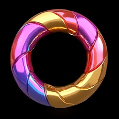 Poster - A colorful, twisted metal ring isolated on a black background.