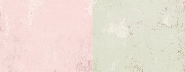 Poster - Pink and green pastel background featuring a textured wall divided vertically with two distinct colors, creating a visually appealing contrast suitable for various design applications