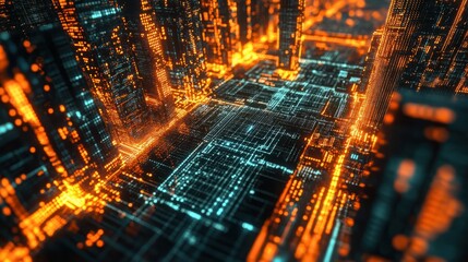 Poster - blockchain concept. big data binary code futuristic information technology, data flow. transferring 