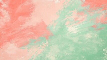 Poster - Abstract painted background in living coral and neo mint colors blending together, creating a textured and vibrant design