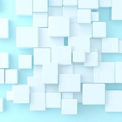 Poster - Abstract background of white 3D cubes on a light blue surface.