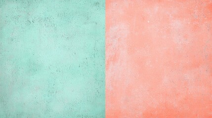 Poster - Turquoise and living coral painted wall background forming a two-tone textured surface, perfect for backgrounds, presentations, websites and templates