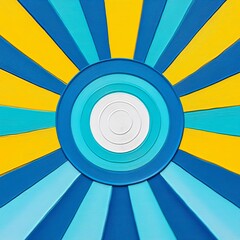 Poster - Abstract geometric background with blue and yellow radiating lines and concentric circles.