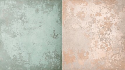Poster - Weathered wall split into green and beige halves, showcasing a distressed and textured surface perfect for unique backgrounds