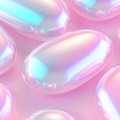 Poster - Abstract iridescent oval shapes on a pastel pink background.