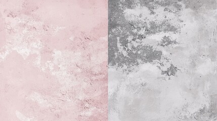 Poster - Pink and gray concrete wall texture creating an abstract background with a split design, showcasing a rough and uneven surface