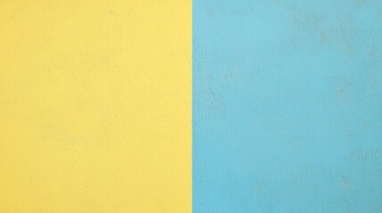 Poster - Vibrant yellow and calming light blue paint colors create a striking two-tone background on a textured wall, offering a modern and visually appealing backdrop