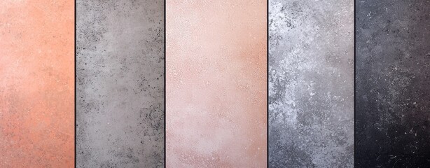 Poster - Five vertical bands displaying various concrete textures create a colorful and textured pattern, suitable for backgrounds, design elements, or surface representations