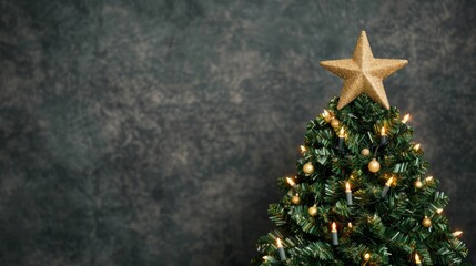 Wall Mural - festive christmas tree with gold star.