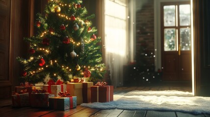 Poster - A Christmas tree with many ornaments