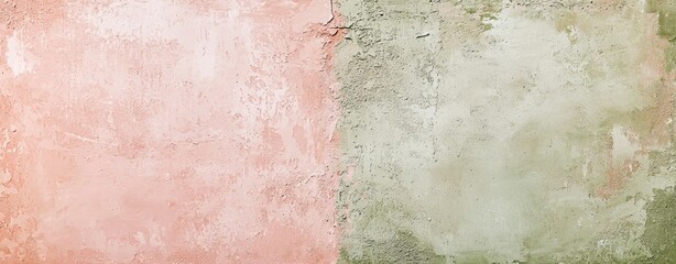 Poster - Two-tone concrete wall painted in pink and green, showing a textured surface, perfect for backgrounds and design projects
