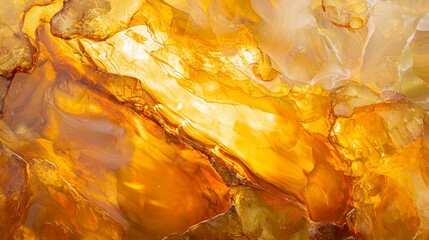 Poster - Backlit polished carnelian surface displays a mesmerizing blend of orange, yellow, and brown hues, creating a striking visual with translucent veins and textures