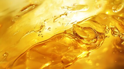 Poster - Golden liquid is flowing, splashing, and forming bubbles, creating a dynamic and visually appealing abstract scene with a vibrant golden hue