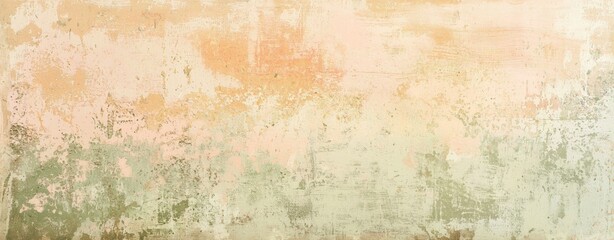 Poster - Grunge texture background of a weathered wall showing signs of age, decay, and peeling paint in pastel shades of orange, pink, and green, creating an abstract pattern