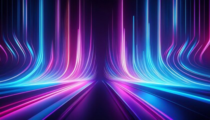 Poster -  Neon light streaks with blue and purple curved lines create a futuristic and dynamic vi_1(596)