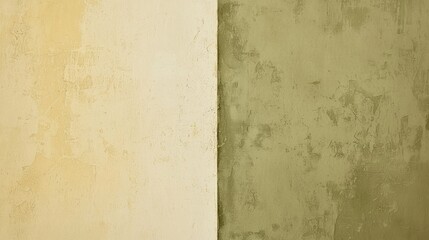 Poster - Two-tone concrete wall featuring beige and green halves, showcasing artistic imperfections and textured surface, ideal for backgrounds and design projects