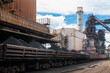 Nizhny Tagil, Sverdlovsk region, Russia - August 14, 2024: Loaded railway wagons at a metallurgical enterprise