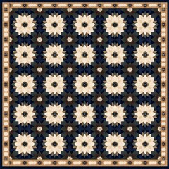 Poster - A repeating pattern of beige and blue stars on a dark blue background with a brown border.
