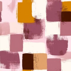 Poster - abstract geometric pattern of pink, brown, and orange squares on a white background.