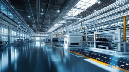 Poster - high-tech electrical manufacturing facility producing advanced solar panels and wind turbines