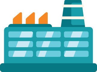 Poster - This flat icon represents a modern factory building with smoking chimneys, symbolizing industrial production and manufacturing processes