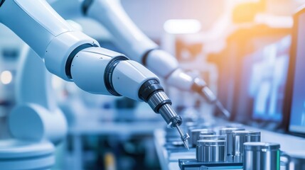 Poster - Industrial Automation with Robotic Arms in a Modern Manufacturing Facility, Showcasing Advanced Technology and Precision Engineering in Action