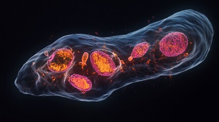 Poster - A close up of a cell with red and orange spots