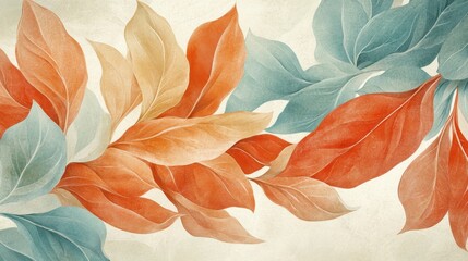 Poster - Elegant and Colorful Leaves in Soft Tones Creating a Serene and Natural Vibe for Background or Artistic Use in Various Creative Projects and Designs