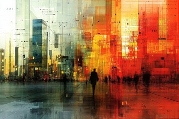 Poster - Digital chaos abstract pixel patterns urban landscape graphic design modern environment abstract viewpoint pixelated concept