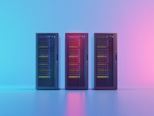 Poster - several server racks standing in front of a clean background