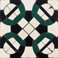 Poster - White, black, and green geometric mosaic tile pattern.