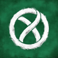 Poster - White chalk drawing of an infinity symbol inside a circle on green chalkboard.