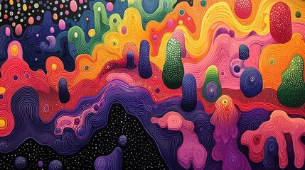 Poster - Exploring psychedelic dreamscape abstract art colorful patterns digital s surreal view vivid imagination