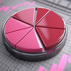 Poster - 3D pie chart with pink and red segments on gray background.
