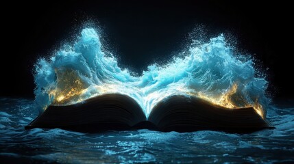 Poster - Waves of imagination open book design ocean depths digital art underwater scene surreal concept