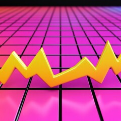Poster - A yellow 3D line graph on a pink and black grid.