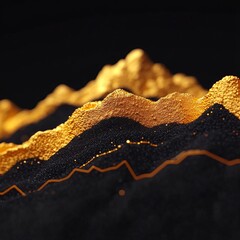 Poster - Abstract gold and black textured mountains with line graph.