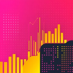 Poster - Abstract gradient background with yellow bars and dots in pink and purple.