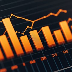 Poster - Close up of an orange bar graph and line graph on a black background.
