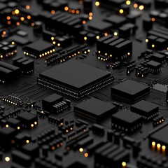 Poster - Closeup of a black circuit board with glowing chips.