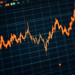 Poster - Close-up of an orange line graph on a blue background.